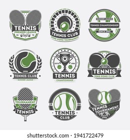 Tennis and ping pong club logo tournament badge isolated set