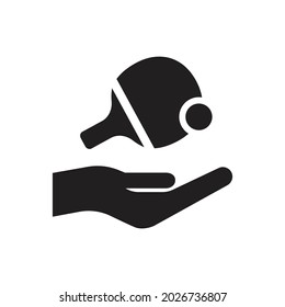 Tennis ping pong on hand icon design isolated on white background. Vector illustration 