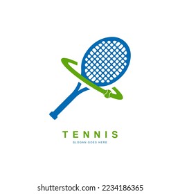 Tennis planet logo template tennis racket with planet ball vector