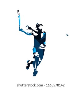 Tennis player, abstract blue isolated vector silhouette. Forehand