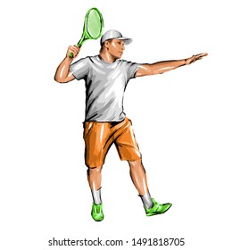 Tennis player, abstract geometric vector illustration sport tennis