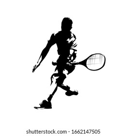 Tennis player, abstract isolated vector silhouette, ink drawing