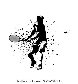 Tennis player, abstract isolated vector silhouette, ink drawing