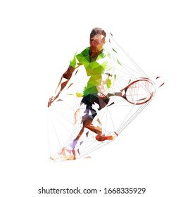 Tennis player, abstract low polygonal vector illustration, isolated geometric drawing