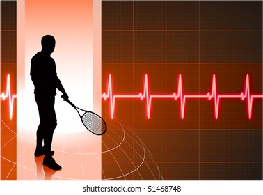 Tennisspieler mit abstraktem, pulsrotem Hintergrund - Originalillustration