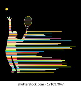 Tennis player abstract vector background concept made of stripes