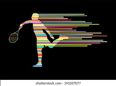 Tennis player abstract vector background concept made of stripes