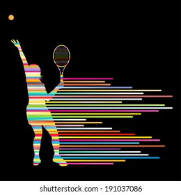 Tennis player abstract vector background concept made of stripes