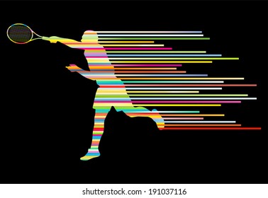 Tennis player abstract vector background concept made of stripes