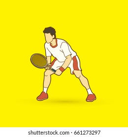 Tennis player action , Man play tennis graphic vector.