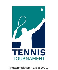 Tennisspieler Action mit Tennisschläger und Ball, Logo Vorlage. Aktives Sport- und Tennisturnier, Meisterschaft