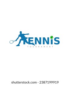 Tennis player action with a tennis racket and ball, logo template. Active sport and tennis tournament, championship