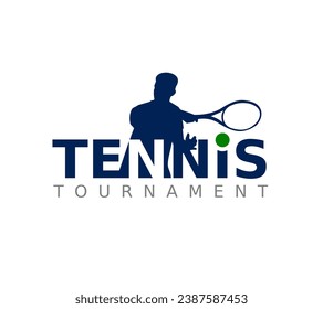 Tennis player action with a tennis racket and ball, logo template. Active sport and tennis tournament, championship