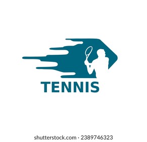 Tennis player action with a tennis racket, logo template. Active sport and tennis tournament, championship
