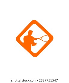 Tennis player action with a tennis racket, logo template. Active sport and tennis tournament, championship