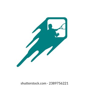 Tennis player action with a tennis racket, logo template. Active sport and tennis tournament, championship
