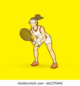 Tennis player action , Woman play tennis graphic vector.