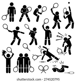 Tennis Player Actions Poses Postures Stick Figure Pictogram Icons