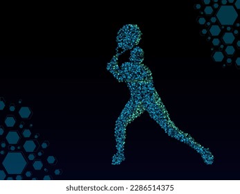 tennis player in an active position consisting out of hexagons concept for exercising and a healthy lifestyle