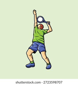 Tennis Player Athlete in Dynamic Pose Vibrant Stylized Vector