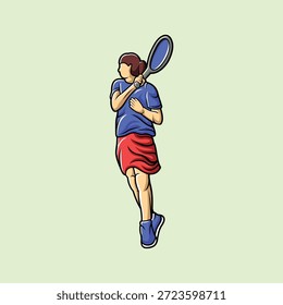 Tennis Player Athlete in Dynamic Pose Vibrant Stylized Vector