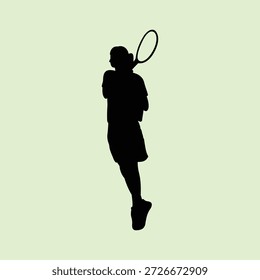 Atleta del jugador de tenis en Vector dinámico de la silueta de la pose