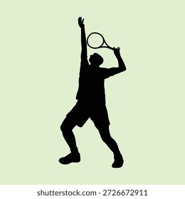 Atleta del jugador de tenis en Vector dinámico de la silueta de la pose