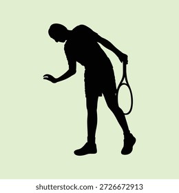 Atleta del jugador de tenis en Vector dinámico de la silueta de la pose