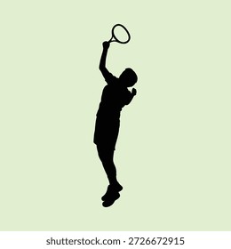 Atleta del jugador de tenis en Vector dinámico de la silueta de la pose