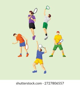 Atleta de jugador de tenis en Vector estilizado vibrante de la pose dinámica