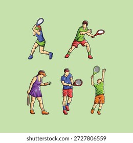 Atleta de jugador de tenis en Vector estilizado vibrante de la pose dinámica