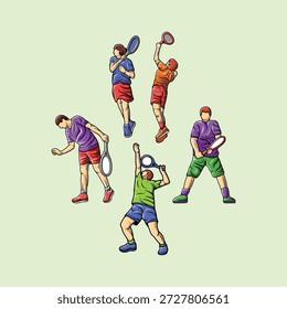 Atleta de jugador de tenis en Vector estilizado vibrante de la pose dinámica