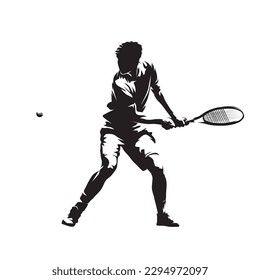 Tennis player backand shot, isolated vector silhouette. Tennis logo