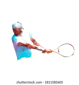 Tennis player, backhand shot. Abstract low polygonal isolated vector illustration. Geometric tennis logo from triangles