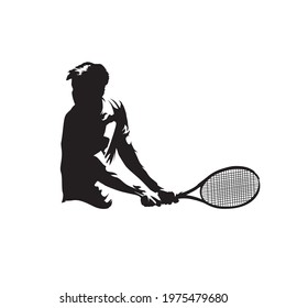 Tennis player backhand shot, isolated vector silhouette. Comic ink drawing