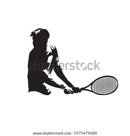 Tennis player backhand shot, isolated vector silhouette. Comic ink drawing