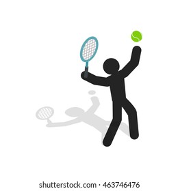 Tennis player with ball and racket icon in isometric 3d style isolated on white background