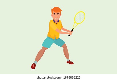 Tennis player boy ready for game, cartoon vector