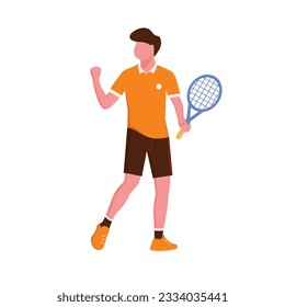 tennis player, cartoon tennis player in action and motion, vektor illustration