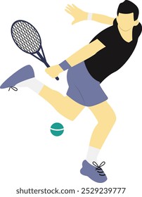 Tennis Player Cartoon Character. Isolated on White Background.
