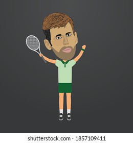 Tennis player celebration caricature and cartoon, vector illustration