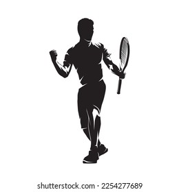 Tennis player celebration, isolated vector silhouette. Tennis player logo