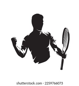 Tennis player celebration, isolated vector silhouette. Tennis player logo