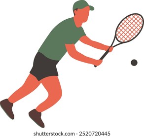 Ilustração do personagem do jogador de tênis. Gráfico vetorial no conceito de desenho animado plano.