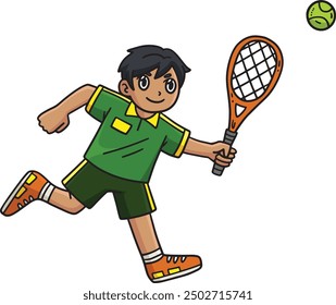 Tennis Player Chasing a Ball Cartoon Clipart 