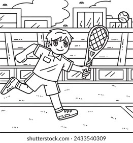 Tennis Player Chasing a Tennis Ball Coloring Page 
