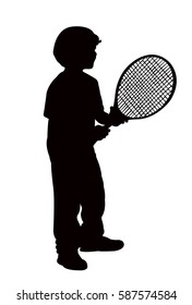 tennis player child, silhouette vector