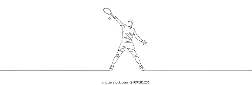 Jugador de tenis continuo de una línea de dibujo. Jugador dibujado a mano con raqueta.