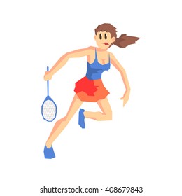 Tennis Player Cool Cartoon Style Geometrical Flat Vector Illustration Isolated On White Background