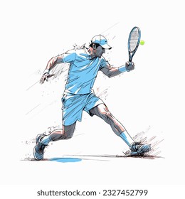 A tennis player delivering a powerful serve on a sunny day, vector illustration